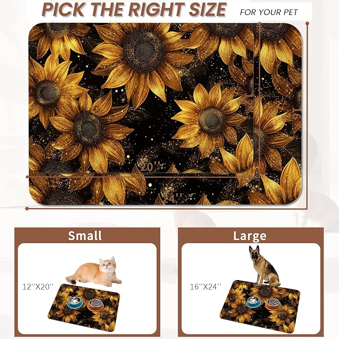 Sunflower Vintage Pet Feeding Mat, Absorbent Quick-Dry Cat Dog Food and Water - Image 2