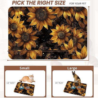 Sunflower Vintage Pet Feeding Mat, Absorbent Quick-Dry Cat Dog Food and Water - Image 2