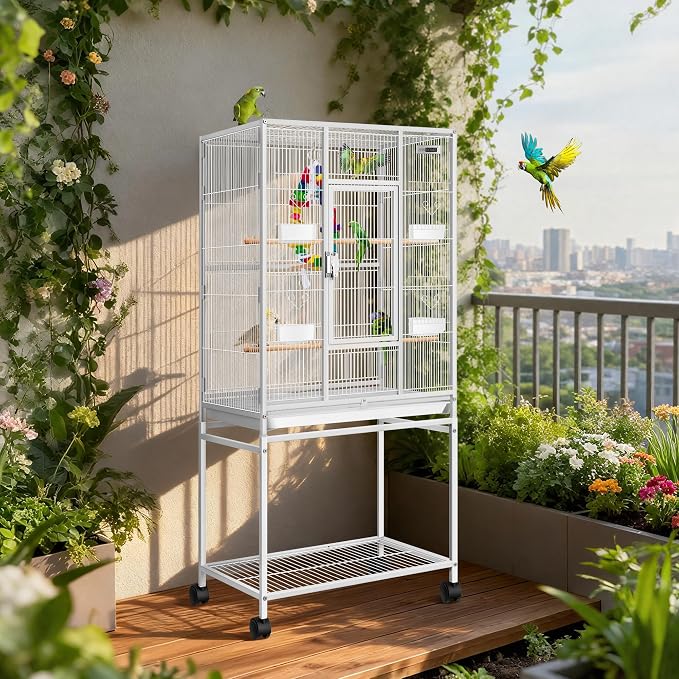 VIVOHOME 54 Inch Wrought Iron Large Bird Flight Cage - Image 9