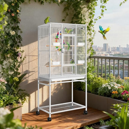 VIVOHOME 54 Inch Wrought Iron Large Bird Flight Cage - Image 9