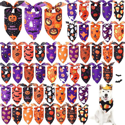 Abbylike 50 Pcs Halloween Dog Bandanas Bulk Pumpkin Bandanas by Abbylike