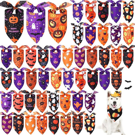 Abbylike 50 Pcs Halloween Dog Bandanas Bulk Pumpkin Bandanas by Abbylike