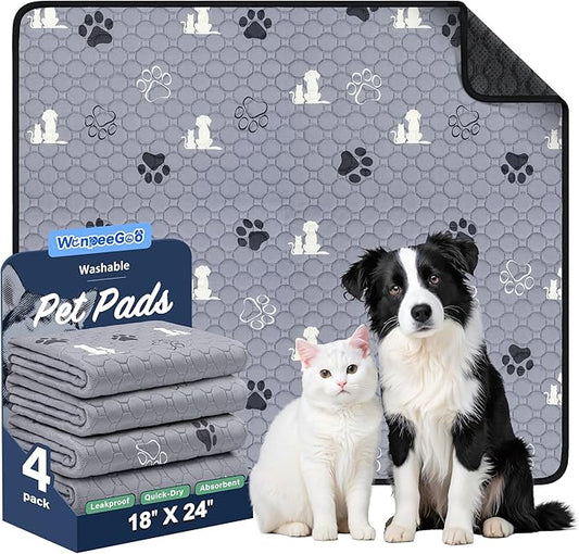 Washable Pee Pads for Dogs, 4 Pack Absorbent Reusable Training Dog Pads Pet by WanpeeGoo