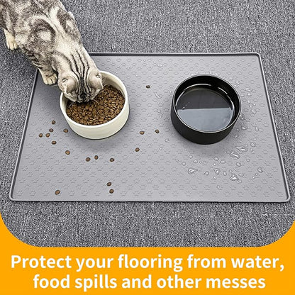 Ptlom Grey Pet Placemat for Dog and Cat, Waterproof Anti-Slip Pet Feeding Bowl - Image 5