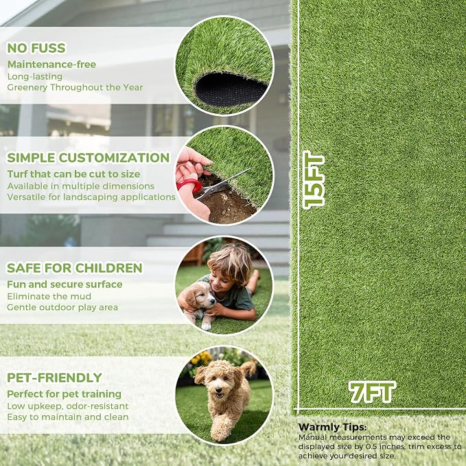 Artificial Grass Rug Indoor Outdoor, 7 x 15FT Faux Grass Turf - Image 4