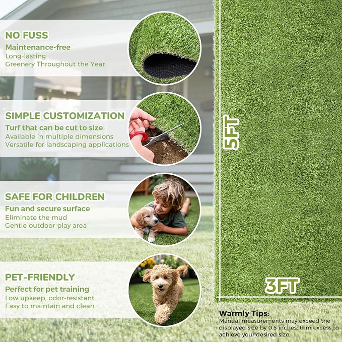 Artificial Grass Rug Indoor Outdoor, 3 x 5FT Faux Grass Turf - Image 4