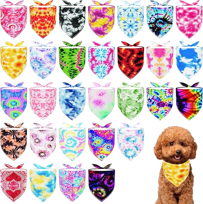 30 Pcs Tie Dye Dog Bandanas for Small Dogs Stitch Dog Bandana Bulk Reversible by Bestwishforyou