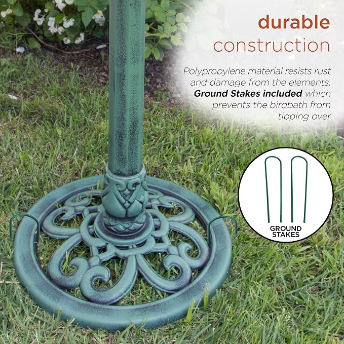 Alpine Corporation TEC116 Outdoor Aged Green Pedestal Birdbath - Image 10