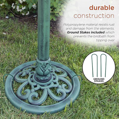 Alpine Corporation TEC116 Outdoor Aged Green Pedestal Birdbath - Image 10