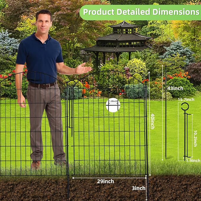Decorative Garden Fence 40in x 30in, 10 Pack No Dig Fence Animal Barrier - Image 2