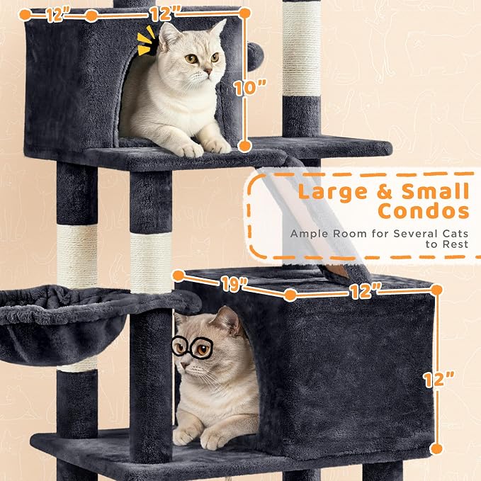 Yaheetech Cat Tree, 82.5in Extra Large Tower w/Cute Perches, Cozy Condo - Image 4