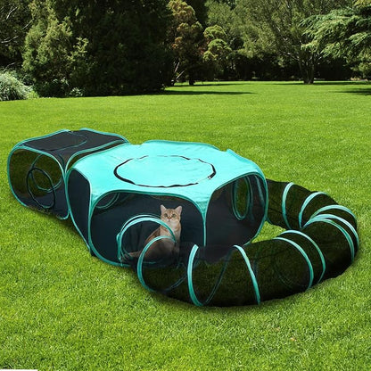 Large Outdoor Cat Enclosure Pop-Up Tent, Portable 3-in-1 Modular Pet Playpen by DiDiBirDi