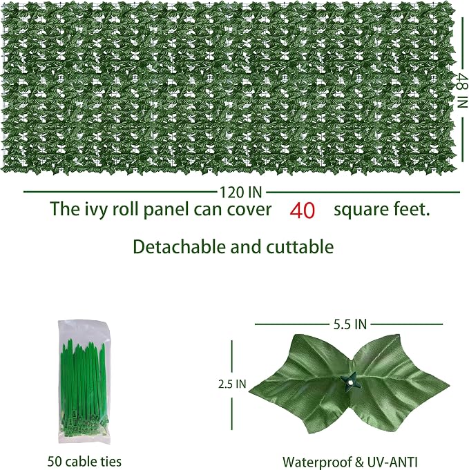 Artificial Ivy Privacy Fence Wall Screen, 48x120 in UV-Anti Faux Greenery - Image 2