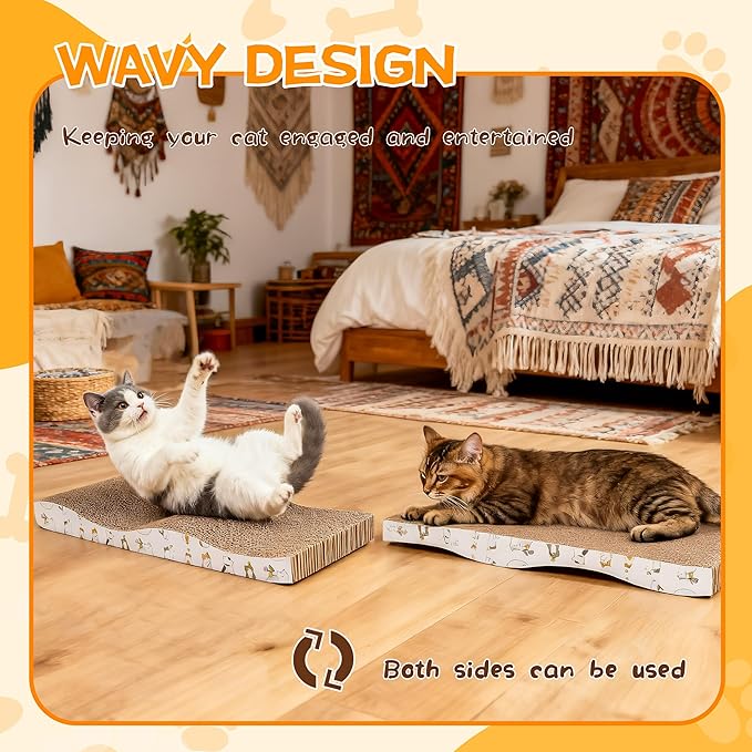PatiencET Cat Scratch Pad 2 Pack, Waved Cardboard Cat Scratcher - Image 4