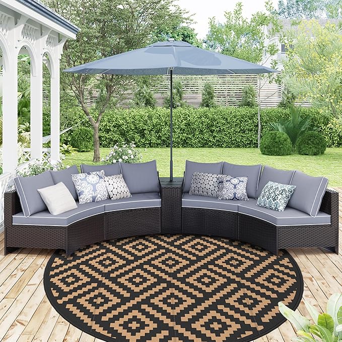 GENIMO 8' Round Outdoor Rug for Patios Clearance, Reversible Plastic Straw Rugs by GENIMO