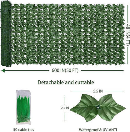 Artificial Fence Privacy Screen: 4FT x 50FT UV-Anti Faux Greenery Backdrop Ivy - Image 2