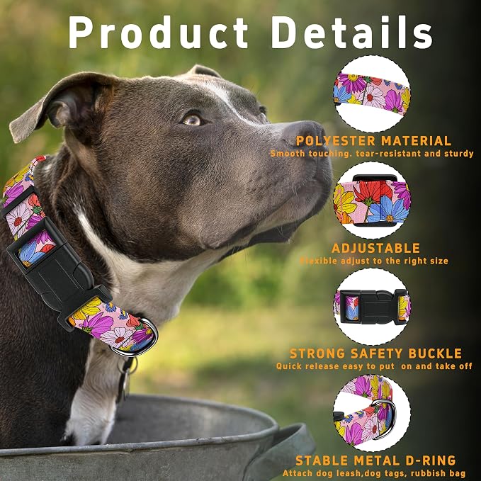 Dog Collar, Adjustable Soft Floral Pet Collar - Image 2