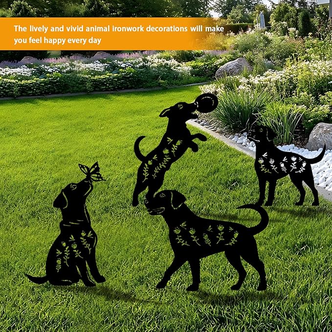 4 Pack Dog Metal Garden Decorative Stakes, Weather Proof Puppy Silhouette - Image 6