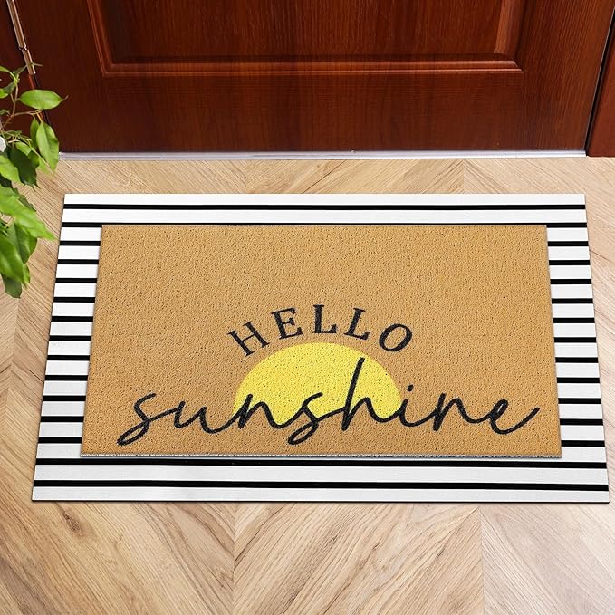 Tinideya 2 Pcs Summer Sunshine Door Mat Yellow Welcome Non Slip Coir Mats - Image 4