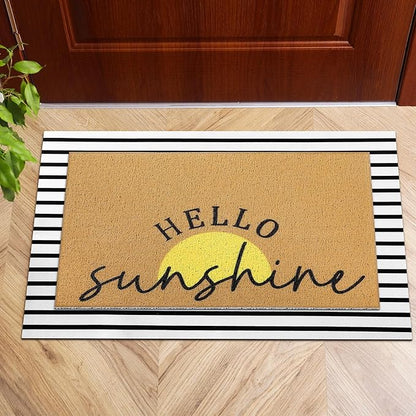 Tinideya 2 Pcs Summer Sunshine Door Mat Yellow Welcome Non Slip Coir Mats - Image 4