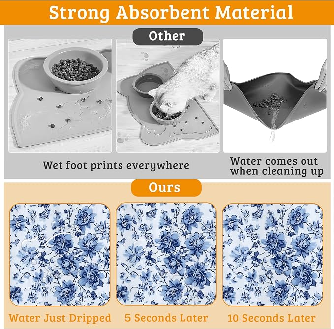 Blue Flower Dog Food Mat, Absorbent Pet Feeding Mat - Image 3