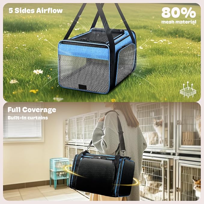 Top and 2 Sides Expandable Cat Carrier 18x11x11, TSA Airline Approved Dog - Image 3