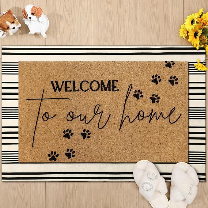 Tinideya 2 Pcs Pet Theme Door Mat Paw Welcome Non Slip Coir Mats Dog Cat Floor by Tinideya