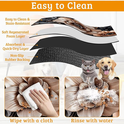 Black Brown Flower Feeding Mat, Artistic Absorbent Quick-Dry Cat Dog Food and - Image 5