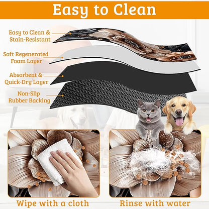 Black Brown Flower Feeding Mat, Artistic Absorbent Quick-Dry Cat Dog Food and - Image 5