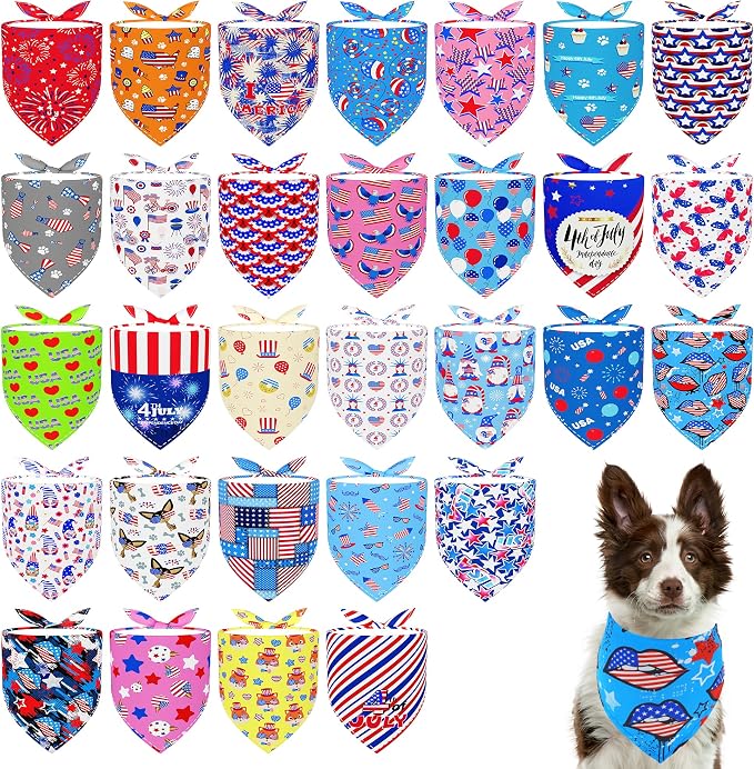 30 Pack Independence Day Dog Bandanas Bulk by Bestwishforyou