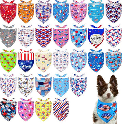 30 Pack Independence Day Dog Bandanas Bulk by Bestwishforyou