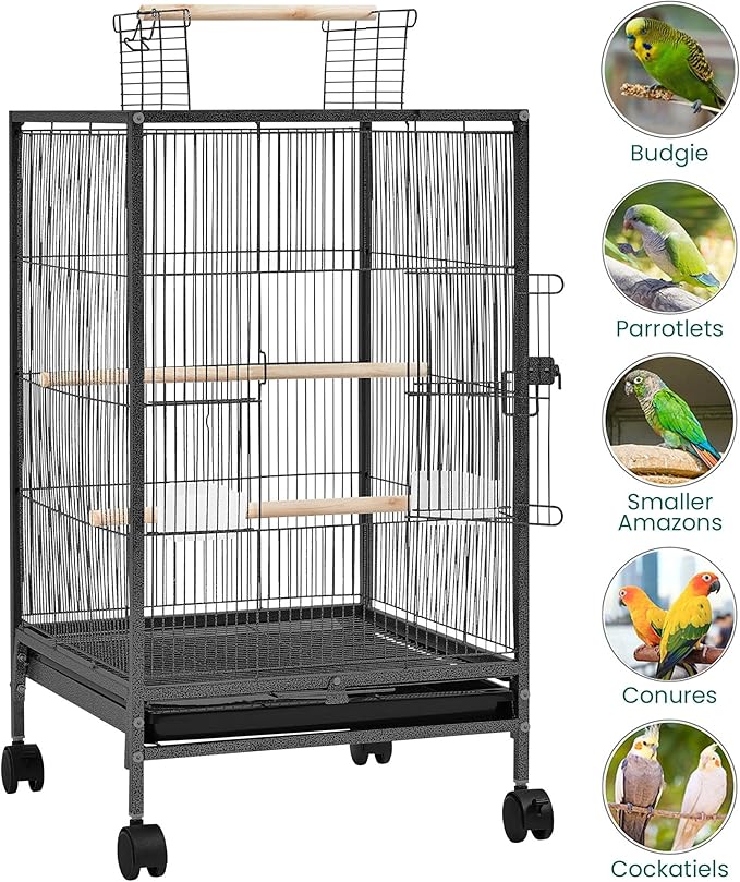 Yaheetech 35 inch Wrought Iron Bird Cage w/Play Open Top and Rolling Stand - Image 8