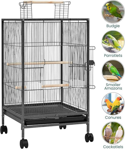 Yaheetech 35 inch Wrought Iron Bird Cage w/Play Open Top and Rolling Stand - Image 8