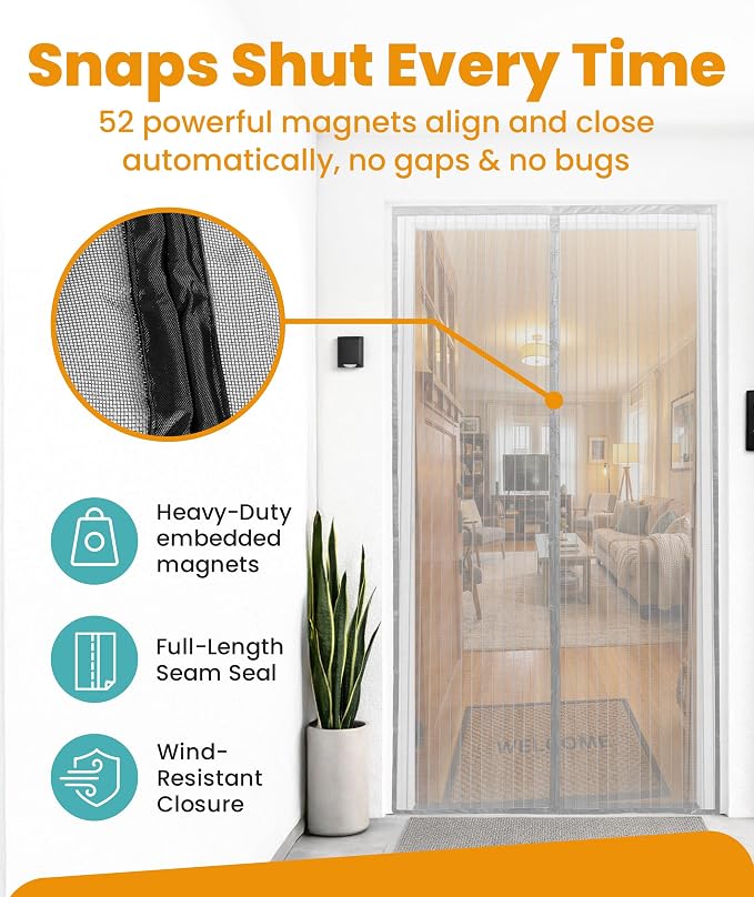 Flux Phenom Magnetic Screen Door Mesh 38x82 Inch – Easy Install, Strong Magnet - Image 3