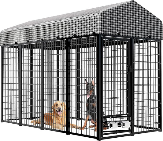 Large Dog Kennel Outside with Roof, Heavy-Duty Indoor Outdoor Dog Run Dog by Kicari