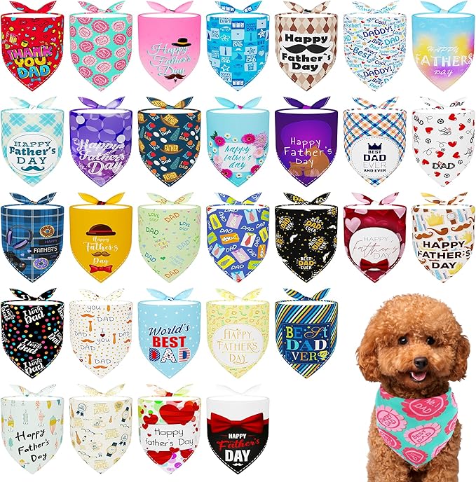 30 Pack Fathers Day Dog Bandanas Bulk by Bestwishforyou
