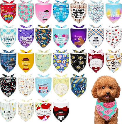 30 Pack Fathers Day Dog Bandanas Bulk by Bestwishforyou