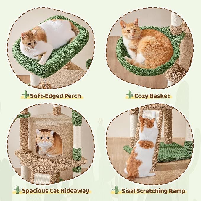 Yaheetech Cactus Cat Tree, 42in Cat Tower - Image 4