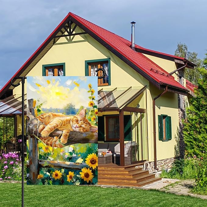 Spring Summer Garden Flag 12x18 inches Double Sided Sleeping Orange Tabby Cat - Image 6