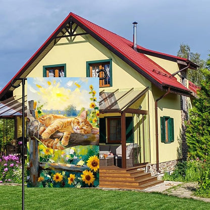 Spring Summer Garden Flag 12x18 inches Double Sided Sleeping Orange Tabby Cat - Image 6