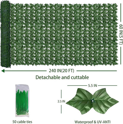Artificial Fence Privacy Screen: 5FT x 20FT UV-Anti Faux Greenery Backdrop Ivy - Image 2