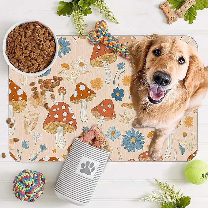 Cute Mushroom Flower Dog Cat Food Mat, Absorbent Pet Feeding Mat - Image 7