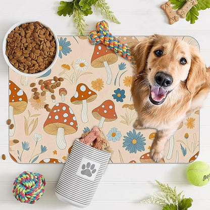 Cute Mushroom Flower Dog Cat Food Mat, Absorbent Pet Feeding Mat - Image 7
