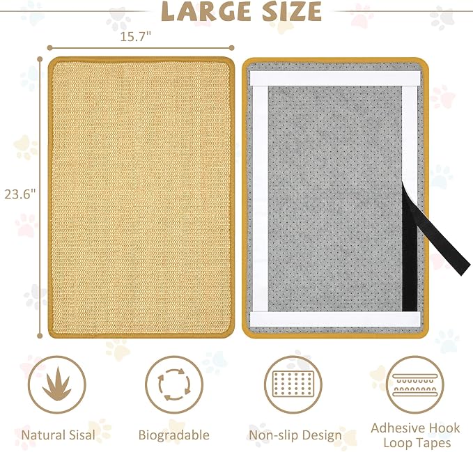 Carpet Cat Scratching Mat Sisal, 2 Packs Sisal Fabric Large 23.6" x 15.7" - Image 2