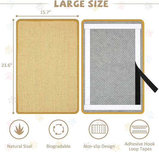 Carpet Cat Scratching Mat Sisal, 2 Packs Sisal Fabric Large 23.6" x 15.7" - Image 2