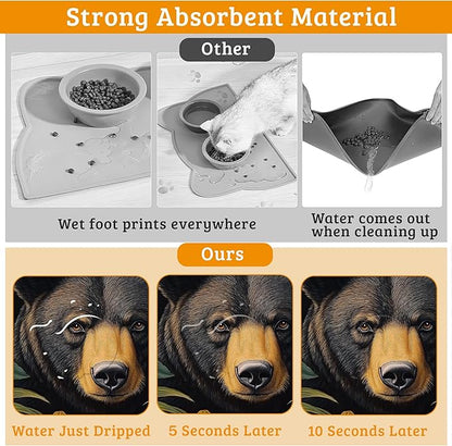 Brown Bear Dog Food Mat, Forest Absorbent Pet Feeding Mat - Image 3