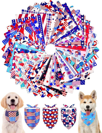 PET SHOW 50 Pack 4th of July Dog Bandanas Bulk Washable American Flag Dog by PETSHOW
