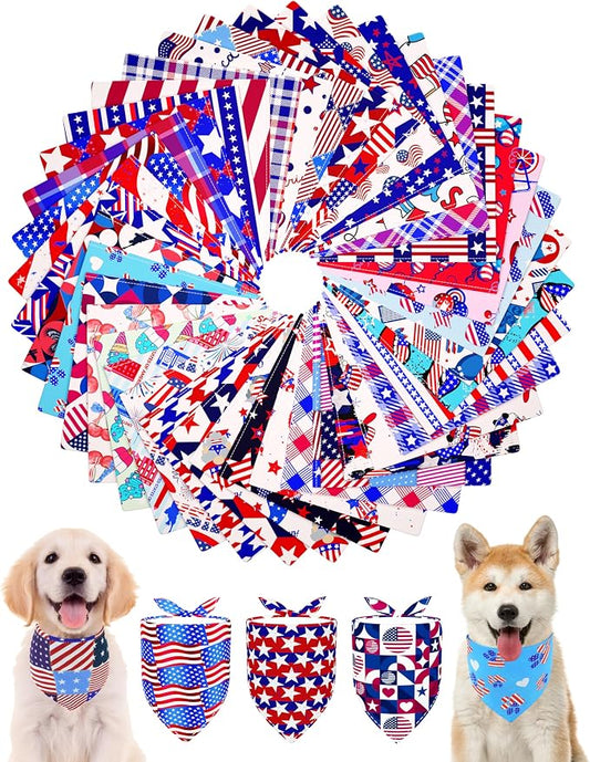 PET SHOW 50 Pack 4th of July Dog Bandanas Bulk Washable American Flag Dog by PETSHOW