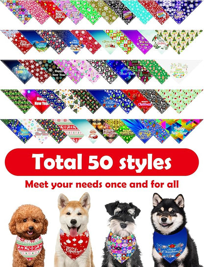 PET SHOW 50 Pack Christmas Big Dog Bandanas Bulk XL Washable Happy New Year - Image 5