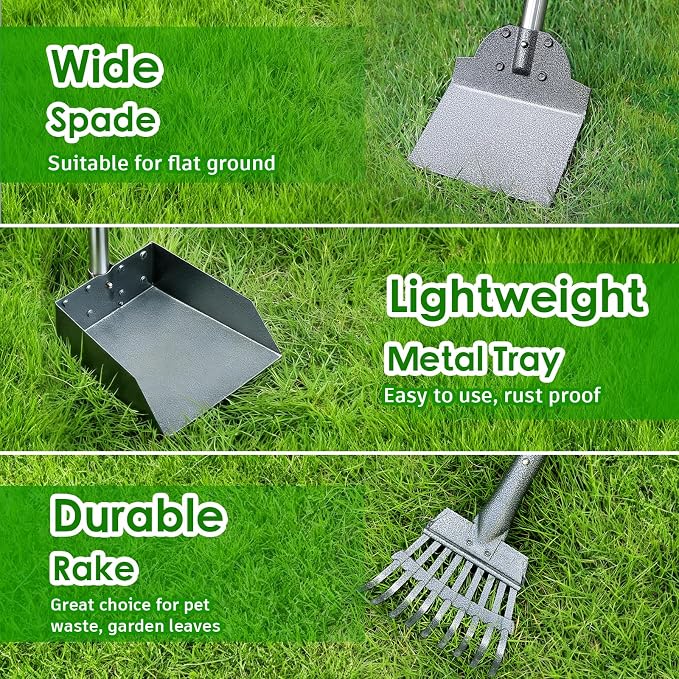 Pooper Scooper, Long Handle Dog Pooper Scooper, Heavy Duty Stainless Steel Rake - Image 4
